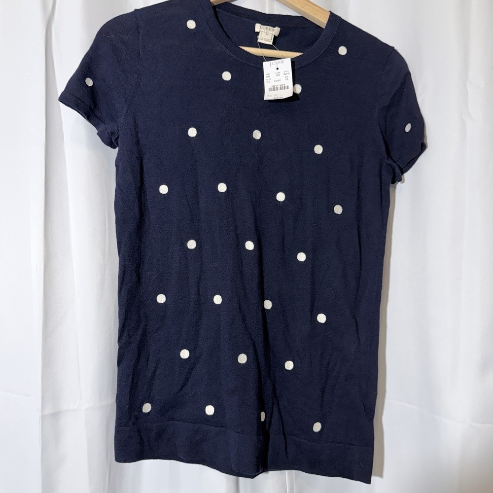 J. CREW Womens T-Shirt Top XS Blue‎ Polka Dot Cotton NWT G9416